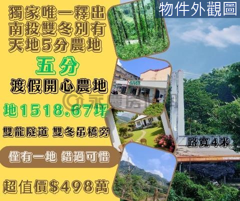 獨家唯一釋出南投雙冬別有天地5分農地 南投縣草屯鎮新雙龍段